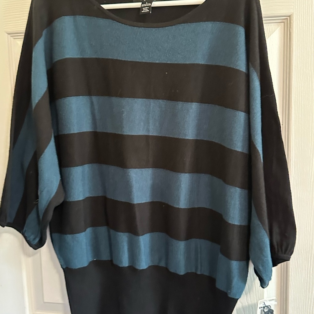 Style & Co. Black and Blue Striped Sweater Top Size Large